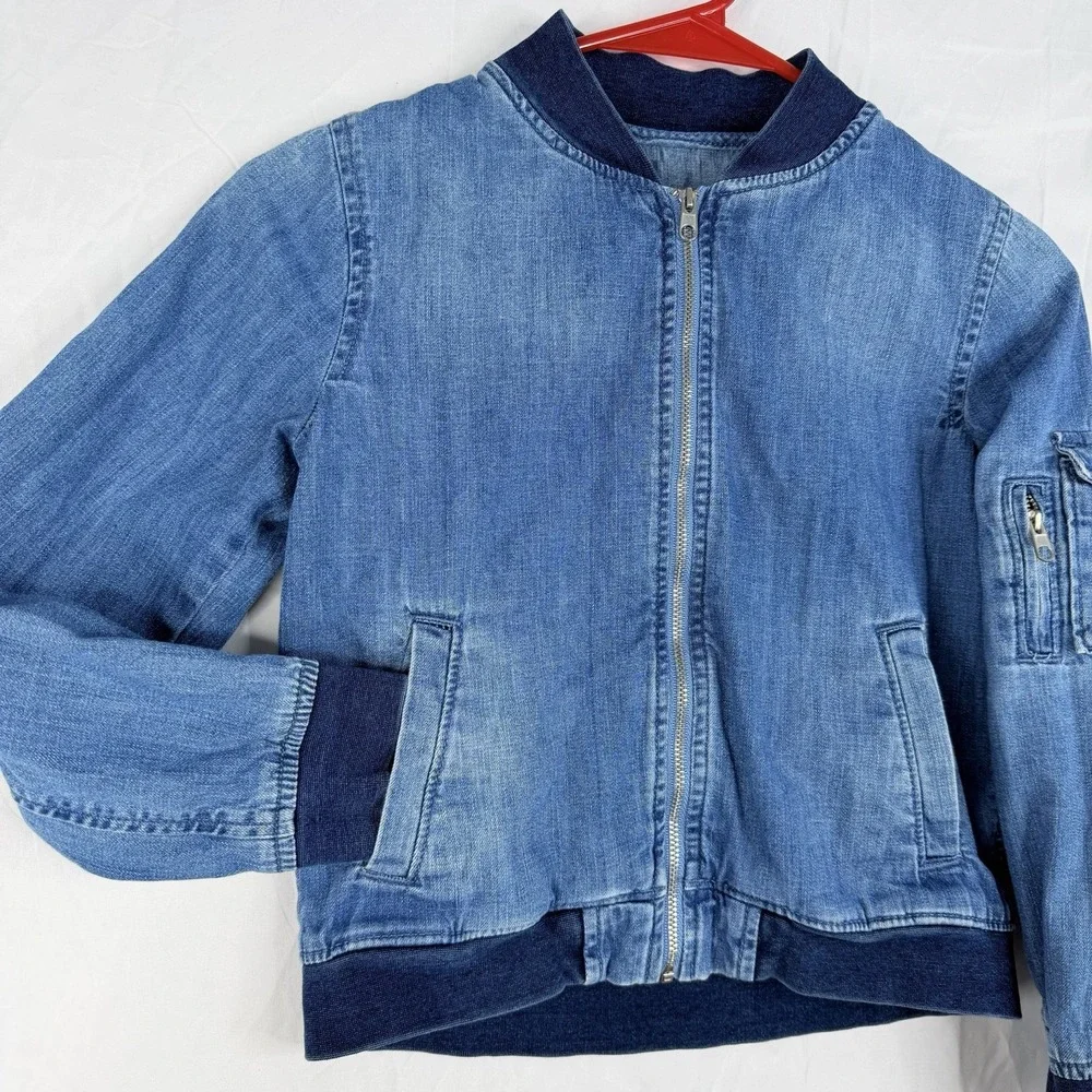 Gymboree Boys Bomber Jacket Full‎ Zip Denim Washed Jeans Blue Size-M 7-8) VTG